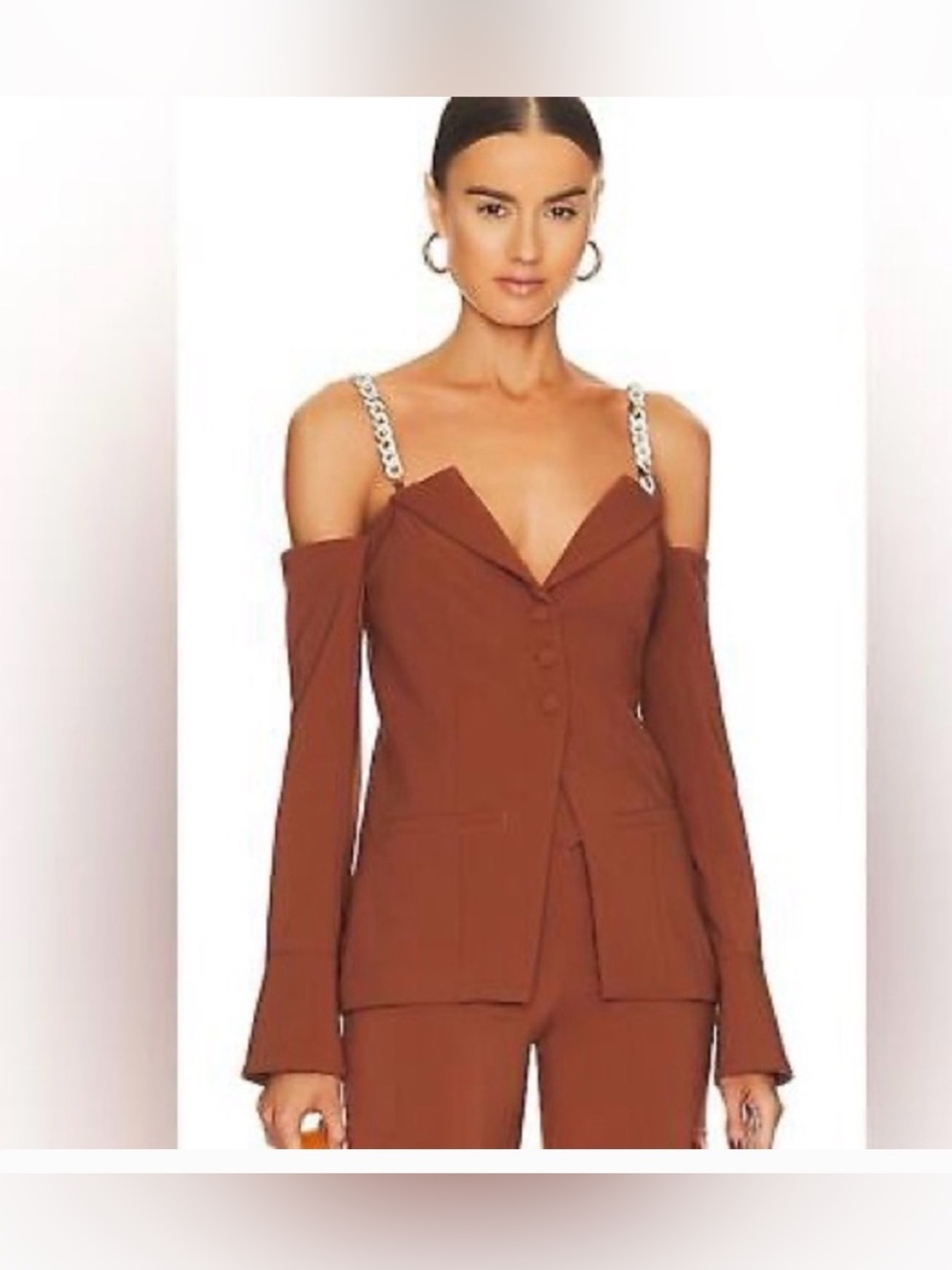 Camila Coelho Brown Off-Shoulder Blazer with Chain Straps size small